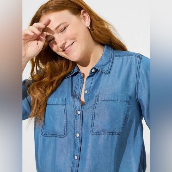 Torrid Blue Denim Button Down Shirt - Picture 3 of 13
